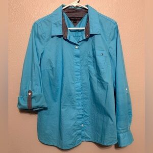 Tommy Hilfiger Blue Button-Up Roll Tab Sleeve Shirt